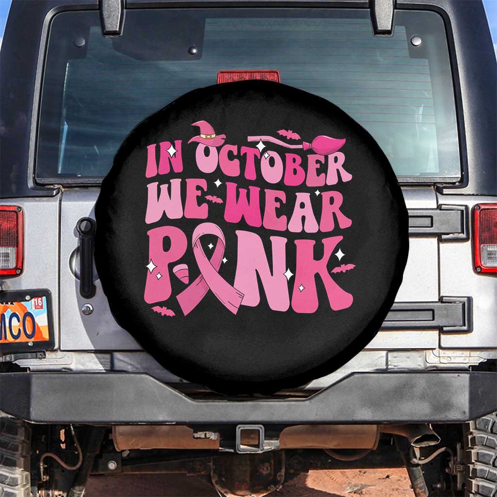 Witch Breast Cancer Spare Tire Cover In October We Wear Pink Ribbon Halloween Vibe