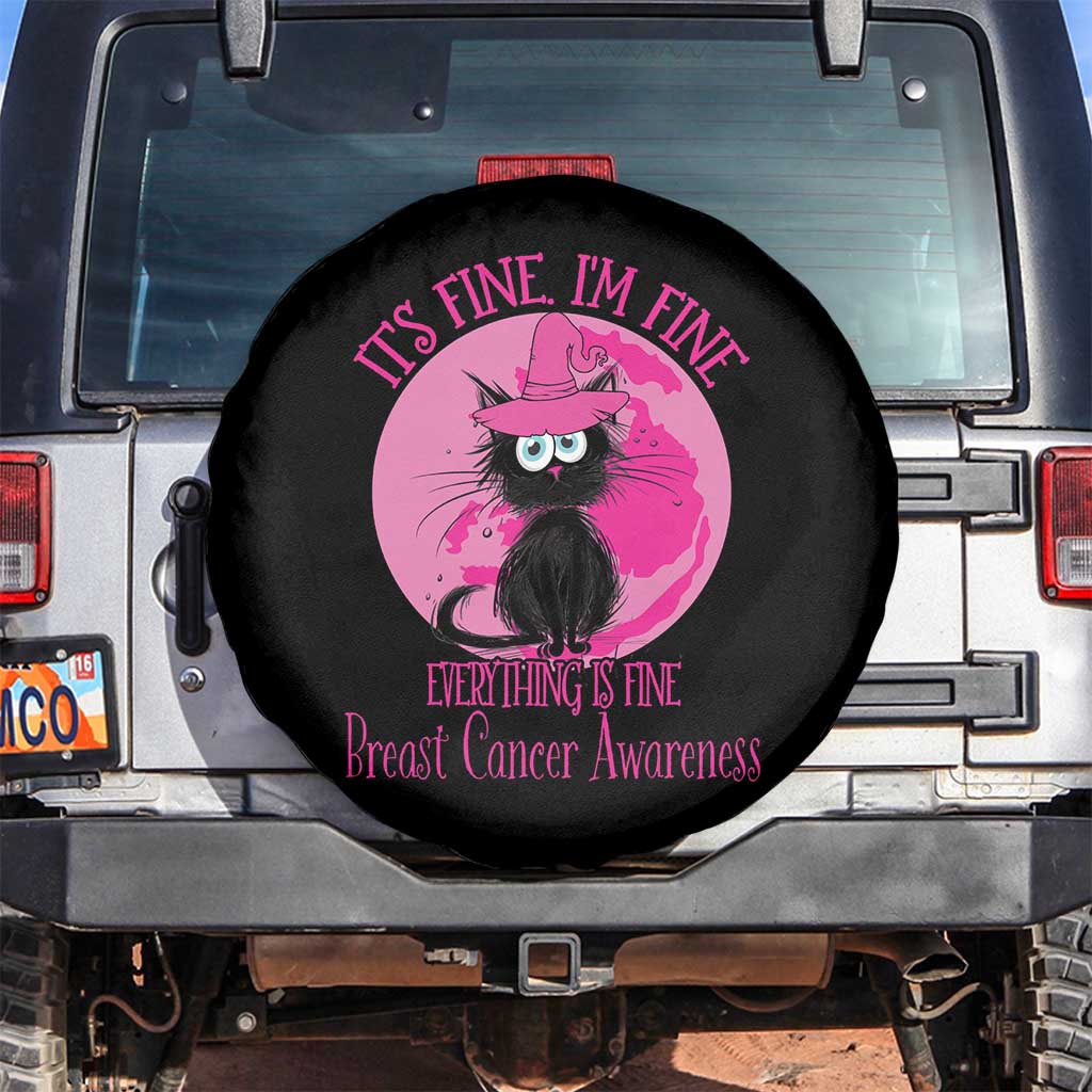 Breast Cancer Black Cat Spare Tire Cover It's Fine I'm Fine Everything's Fine Warrior