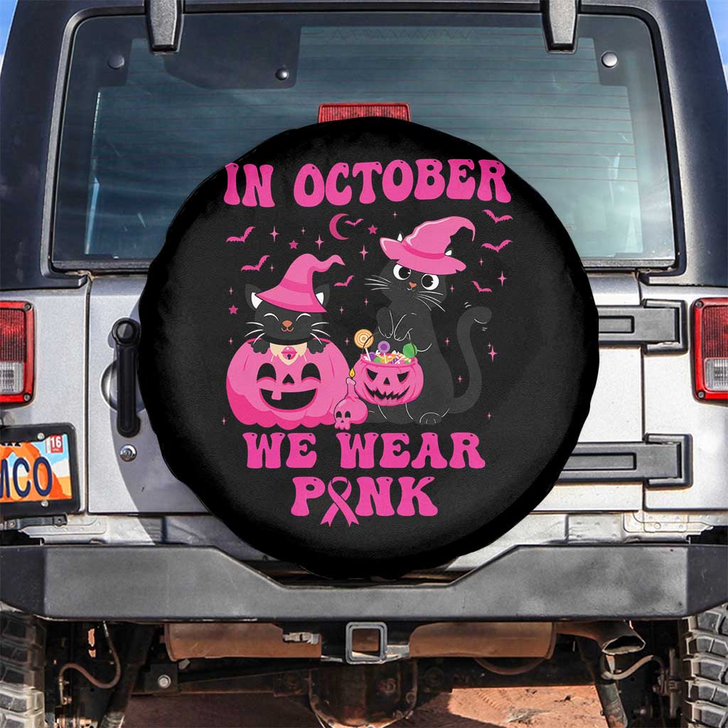 Breast Cancer Black Cat Spare Tire Cover In October We Wear Pink Halloween