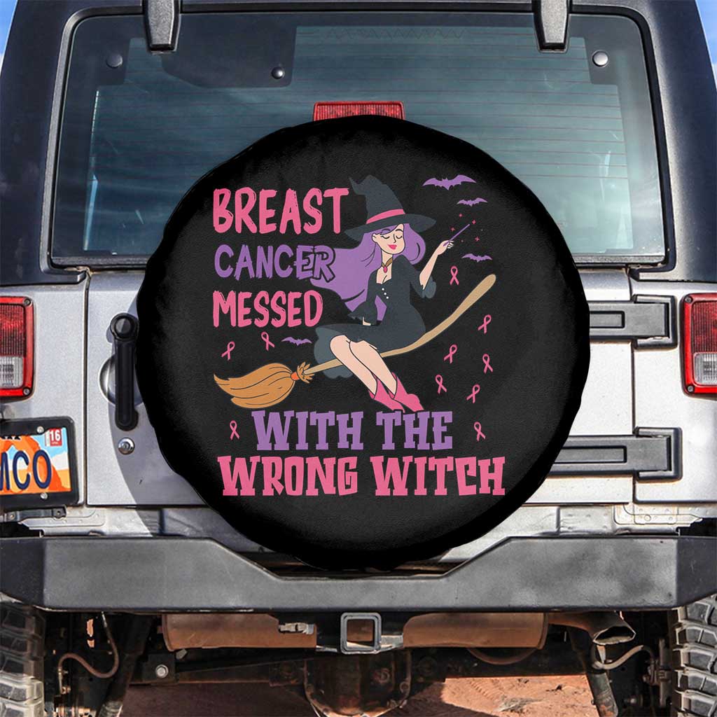 Breast Cancer Messed With Wrong Witch Spare Tire Cover Riding Stick Pink Ribbon Halloween Spooky Vibe