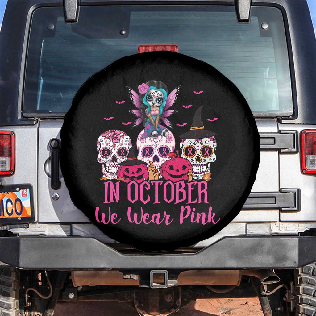 Breast Cancer Skull Spare Tire Cover In October We Wear Pink Support Squad