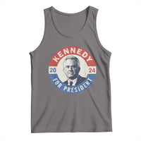 Dark gray vintage campaign graphic tank top with circular Kennedy-style print