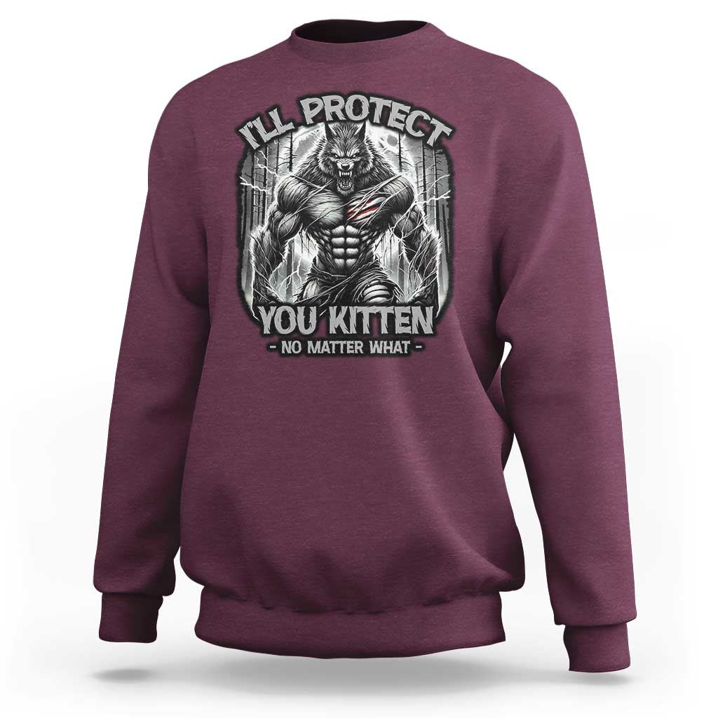 Maroon crewneck sweatshirt with large wolf graphic and front text print