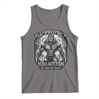 Dark gray tank top with wolf graphic and 'I'll protect you kitten' text