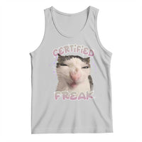 Light gray cat graphic tank top with CERTIFIED and FREAK text
