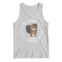 Light gray cat meme tank top with cat graphic and "i wake up" text