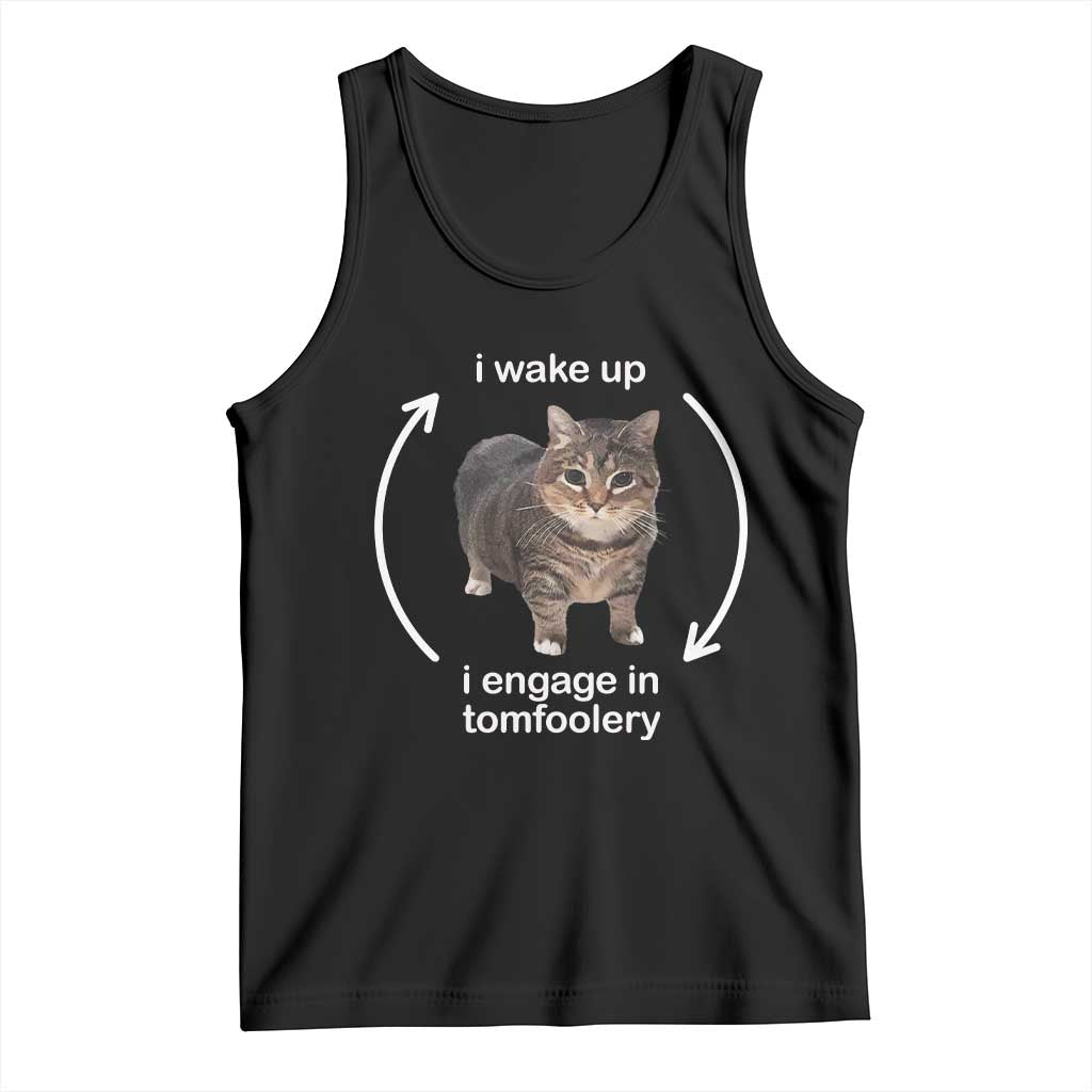 Funny Silly Cat Meme Tank Top I Wake Up I Engage In Tomfoolery