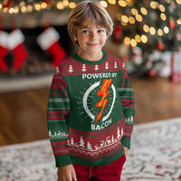 Funny Bacon Lover Knitted Sweatshirt Powered By Bacon Cured Pork Master