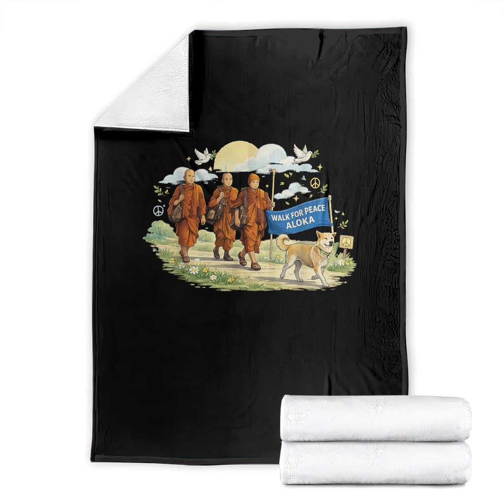 Walk for Peace Monks with Aloka the Dog Throw Blanket Spiritual Pilgrimage Buddhist Inspired - Wonder Print Shop