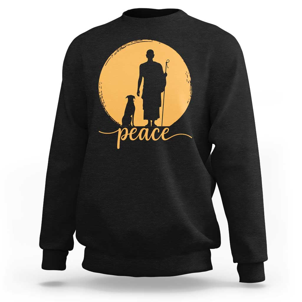 Monk and Dog Silhouette Peace Sweatshirt Spiritual Walk for Peace Sunset - Wonder Print Shop