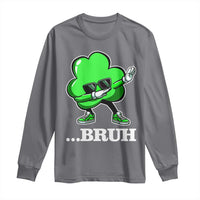 Charcoal long-sleeve shirt with green shamrock dabbing graphic and ...BRUH text