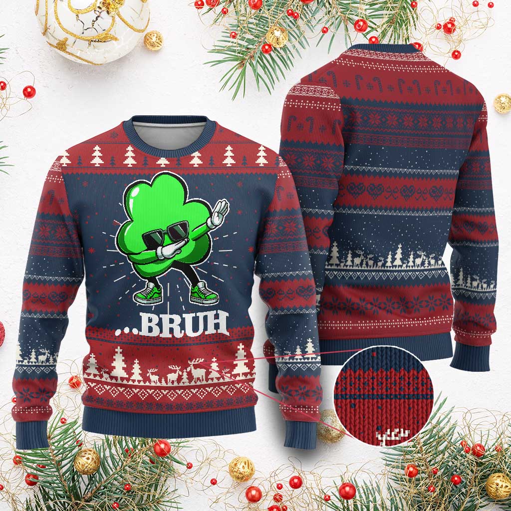 Funny Dabbing Shamrock Knitted Sweatshirt Bruh St. Patrick's Day