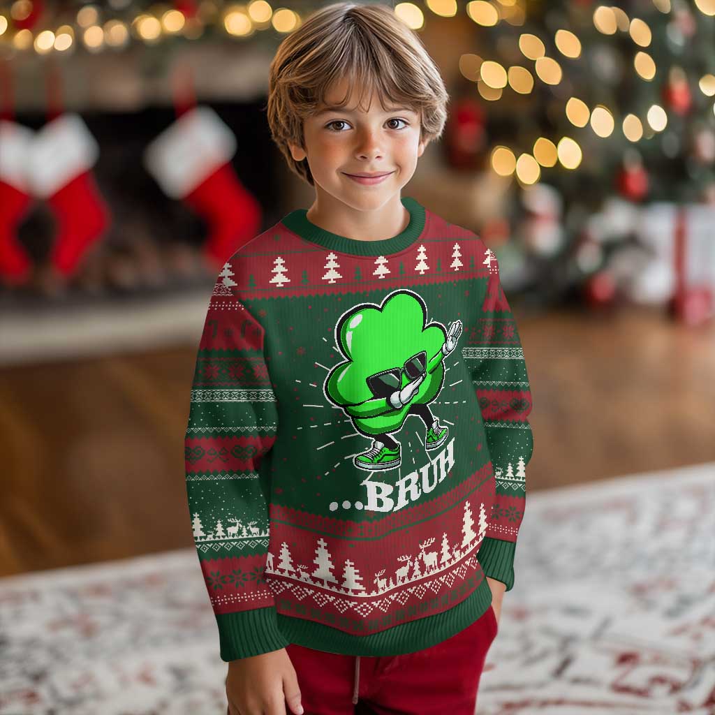 Funny Dabbing Shamrock Knitted Sweatshirt Bruh St. Patrick's Day
