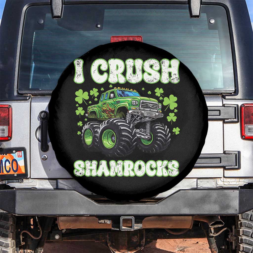 Funny St Patricks Day Monster Truck Spare Tire Cover I Crush Shamrocks Retro