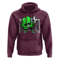 Maroon pullover hoodie with kangaroo pocket and soccer shamrock dabbing graphic