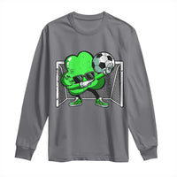 Charcoal long-sleeve shirt with green soccer shamrock dab graphic