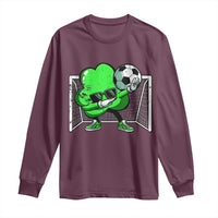 Maroon long-sleeve shirt with green soccer shamrock dab graphic