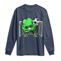 Navy long-sleeve shirt with green soccer shamrock dab graphic