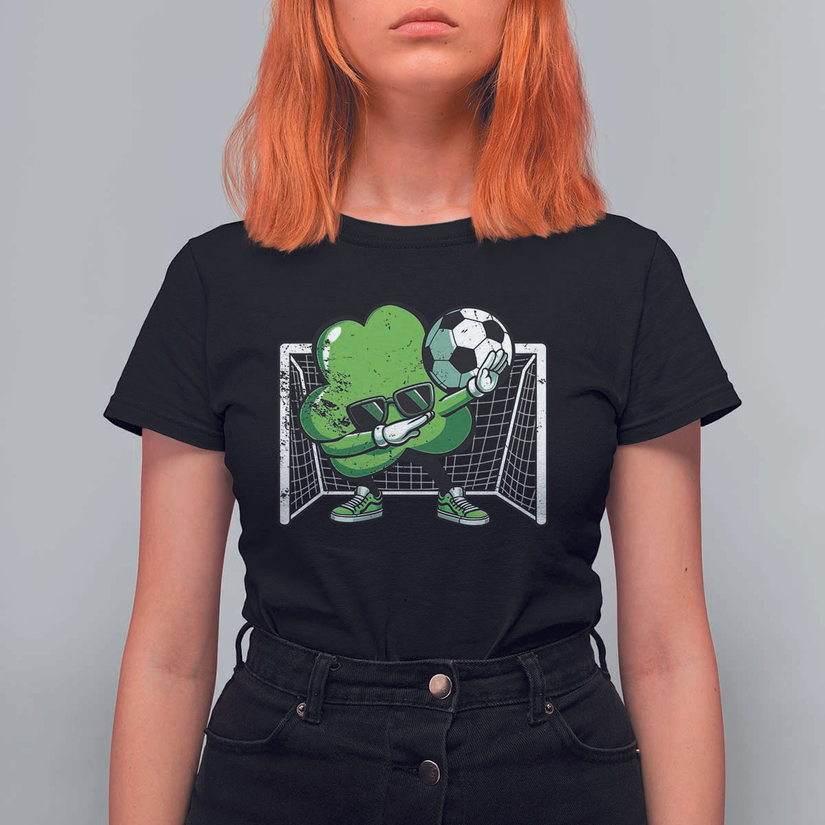 Funny Soccer Shamrock T Shirt For Women Dabbing Player St. Patrick's Day