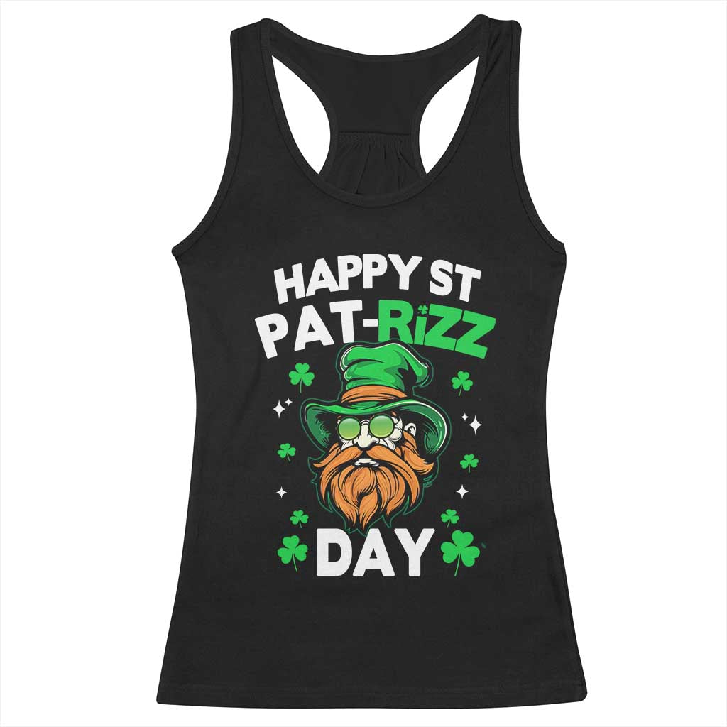 Happy St Pat Rizz Day Racerback Tank Top Funny St. Patrick's Day Leprechaun