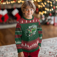Knitted sweatshirt with crew neck, green and red festive pattern and glittery 'Black' graphic
