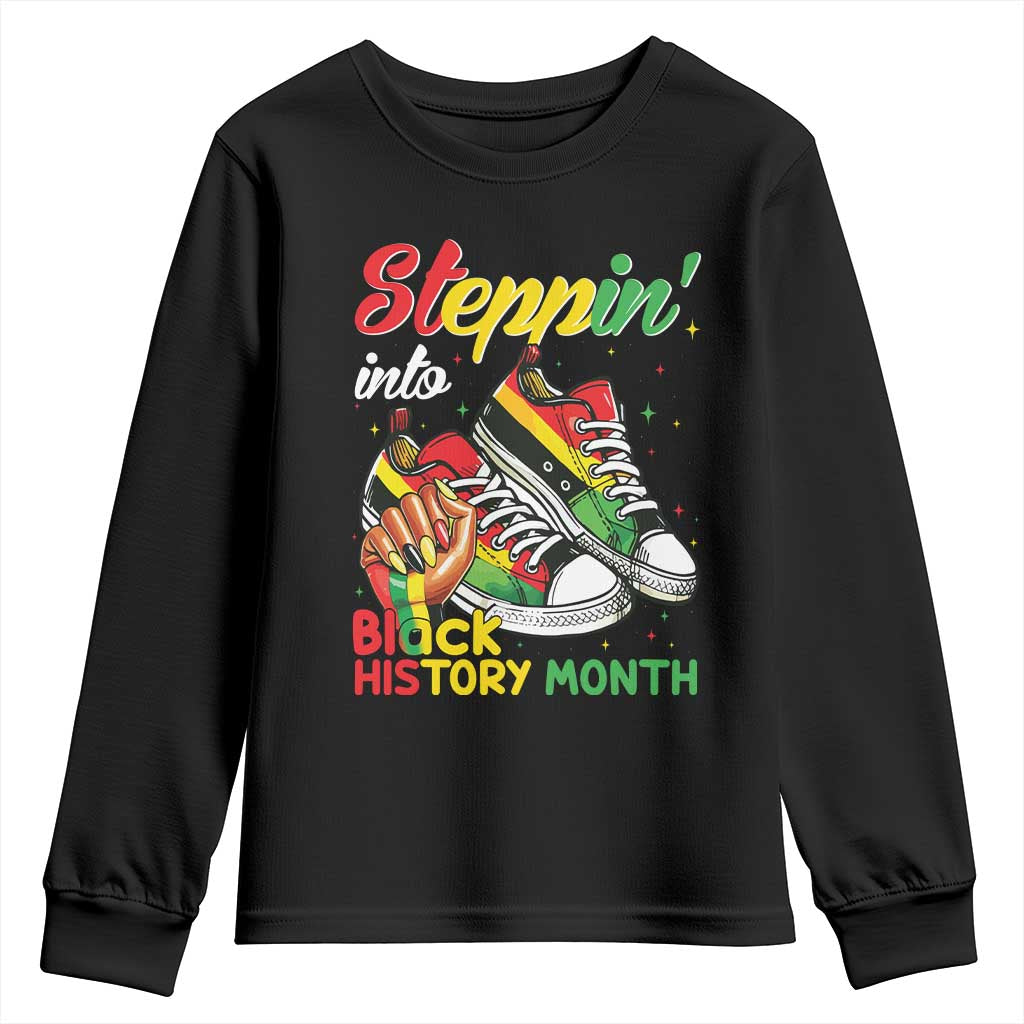 Stepping Into Black History Month Youth Sweatshirt Black Girls Sneakers