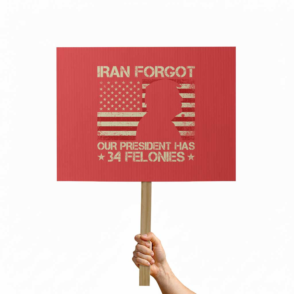 Iran Forgot Our President Has 34 Felonies Protest Sign Funny Political Satire Patriotic Flag
