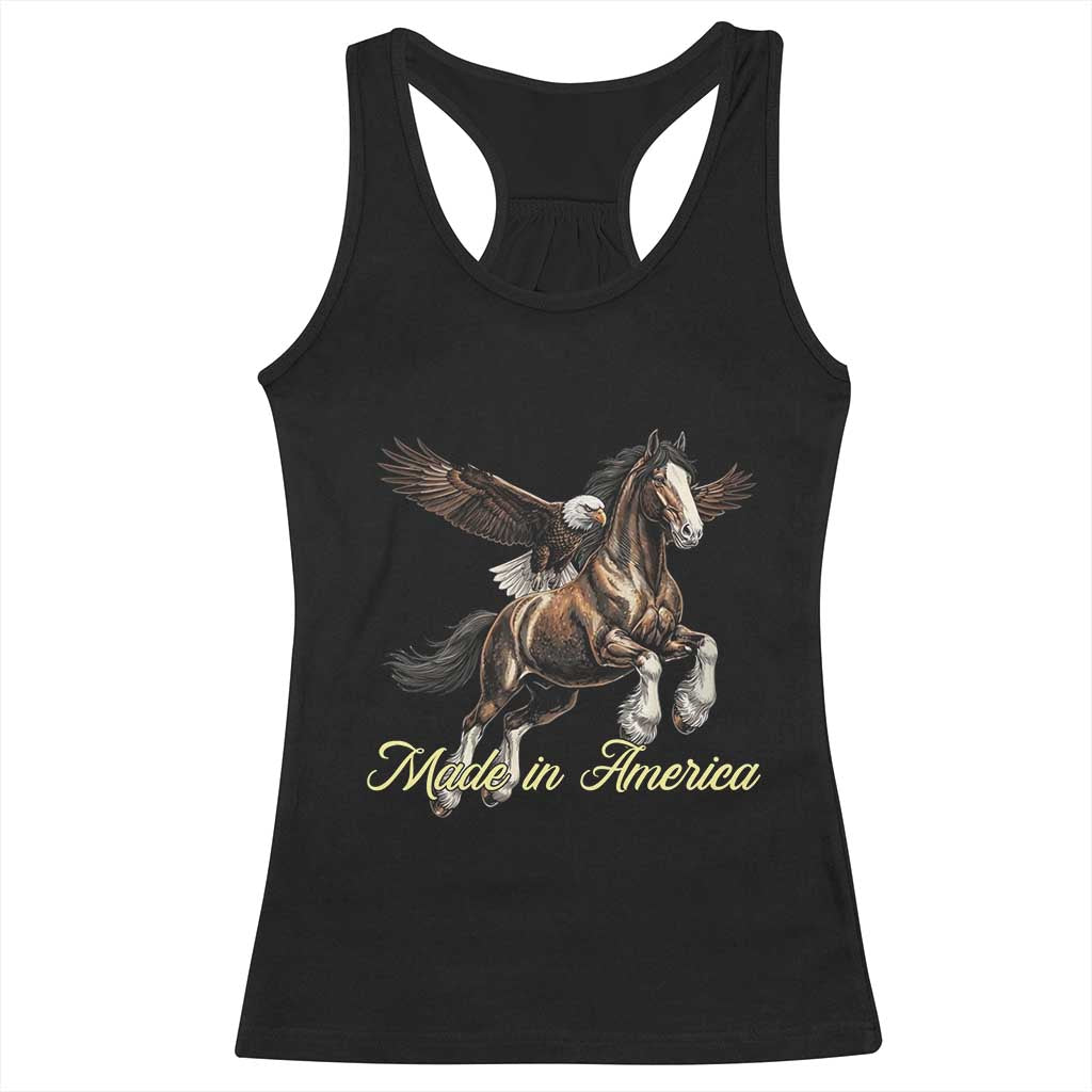 Made in America Patriotic Eagle and Horse Racerback Tank Top Strong American Pride Western Style