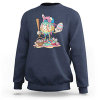 Funny Baseball Easter Bunny Graphic Sweatshirt Colorful Drip Egg Hunt Sports Mashup