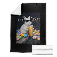 Cool Easter Bunny Drinking Iced Coffee Graphic Throw Blanket Funny Sunglasses Rabbit Spring Aesthetic