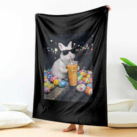 Cool Easter Bunny Drinking Iced Coffee Graphic Throw Blanket Funny Sunglasses Rabbit Spring Aesthetic
