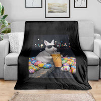 Cool Easter Bunny Drinking Iced Coffee Graphic Throw Blanket Funny Sunglasses Rabbit Spring Aesthetic