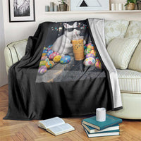 Cool Easter Bunny Drinking Iced Coffee Graphic Throw Blanket Funny Sunglasses Rabbit Spring Aesthetic