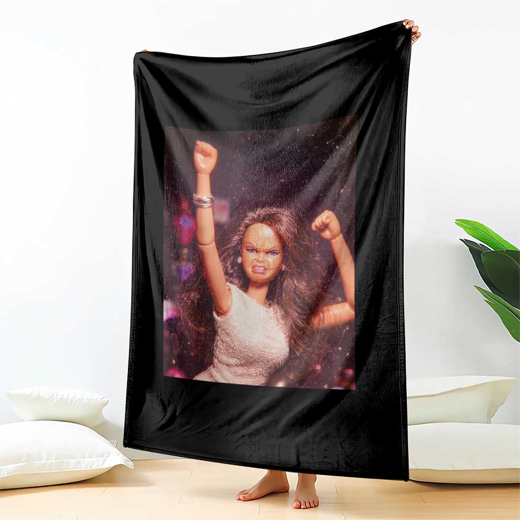 Funny Angry Doll Face Meme Graphic Throw Blanket Unhinged Baby Stankface Reaction