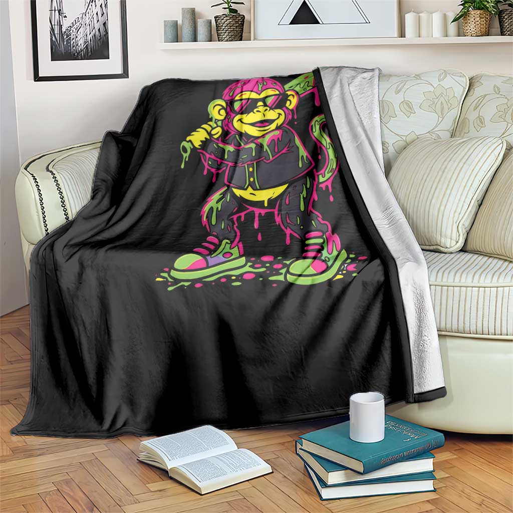 Neon Dripping Monkey Baseball Graphic Throw Blanket Ball Party Game Day Vibes