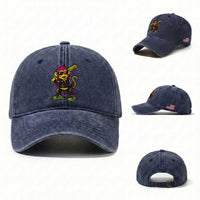 Neon Dripping Monkey Baseball Graphic Washed Cotton Baseball Cap Ball Party Game Day Vibes