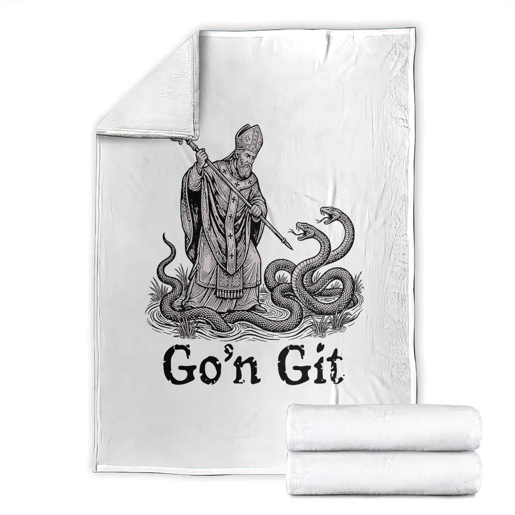 Go'n Git Funny Saint Patrick Banishing Snakes Throw Blanket Irish History Humor St Patricks Day