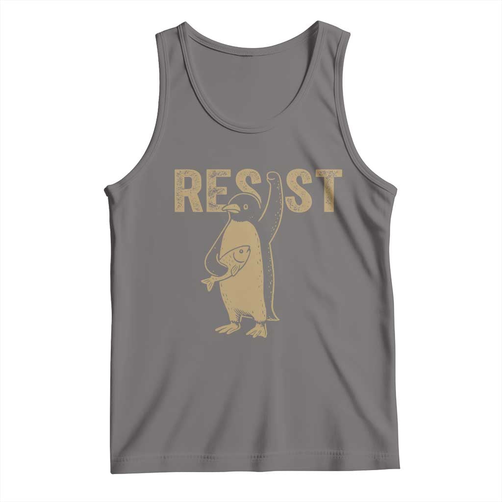 Funny Penguin Resist Tank Top Against Tariffs Activism Vintage