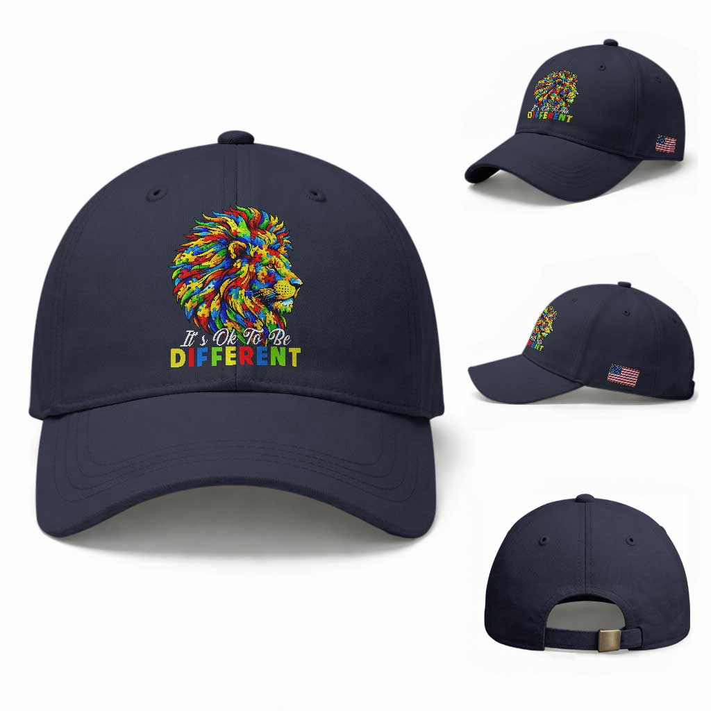 Colorful Autism Acceptance Lion Baseball Cap It Is Ok To Be Different Courageous Neurodiversity Support