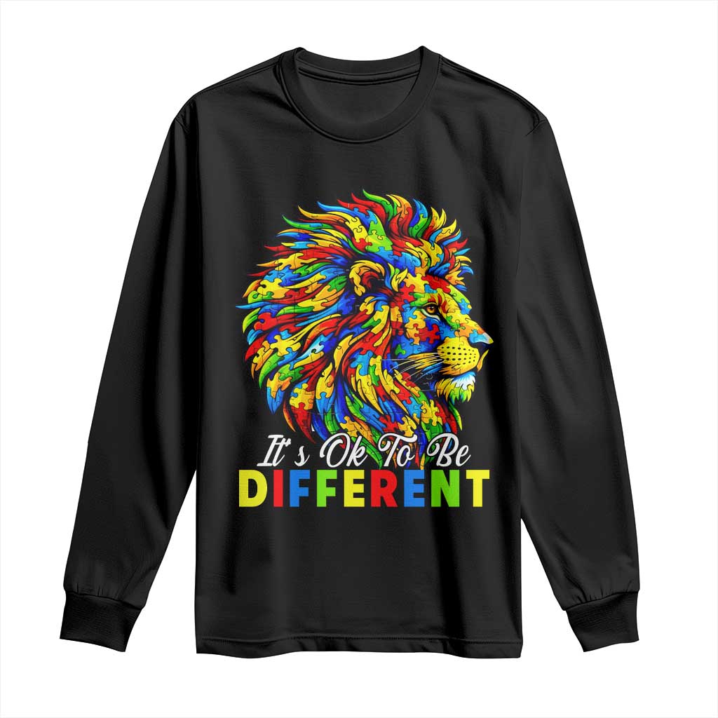 Colorful Autism Acceptance Lion Long Sleeve Shirt It Is Ok To Be Different Courageous Neurodiversity Support
