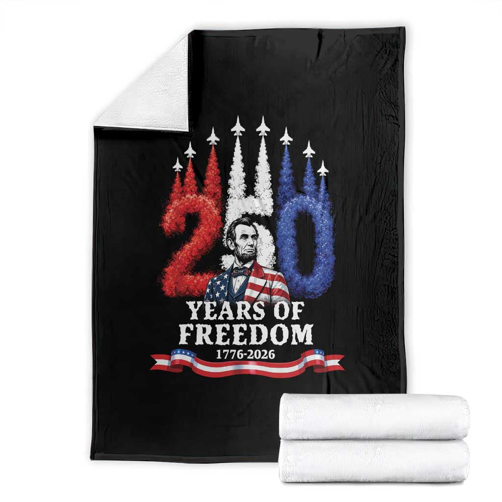250 Years of Freedom Abraham Lincoln Patriotic Throw Blanket US Fighter Jets Red White and Blue 1776 to 2026 Semiquincentennial