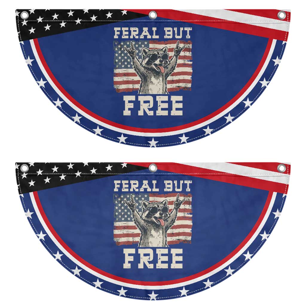 Feral But Free Funny Raccoon Patriotic Fan Flag Cool American Flag Sunglasses Rock On Hand Signs Vintage USA Flag