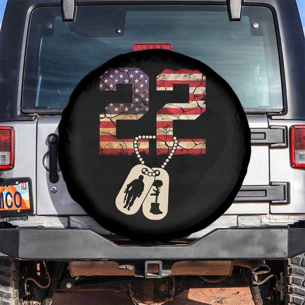 Veteran PTSD Spare Tire Cover 22 Every Day American Flag Dog Tags Suicide Awareness