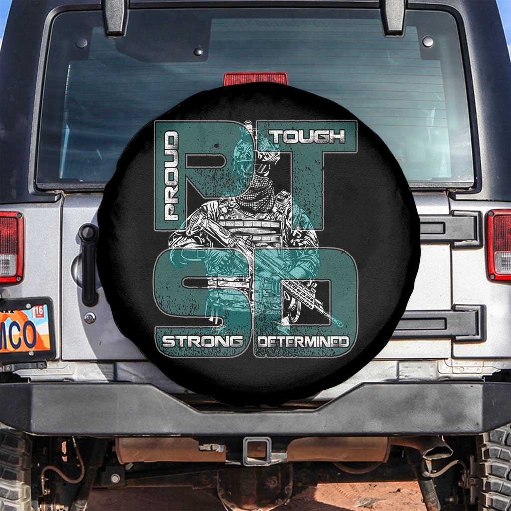 Veteran PTSD Spare Tire Cover Proud Tough Strong Determined Teal Ribbon