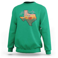 Irish green crewneck sweatshirt with Texas map graphic and “Hill Country Strong” text