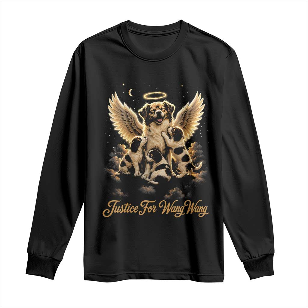 Justice For Wangwang Angel Dog Halo Puppies Long Sleeve Shirt Heavenly Pet Loss Memorial Graphic