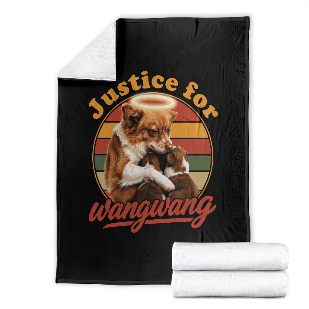 Justice For Wangwang Retro Sunset Halo Dog Mama Throw Blanket Pet Memorial Awareness Graphic