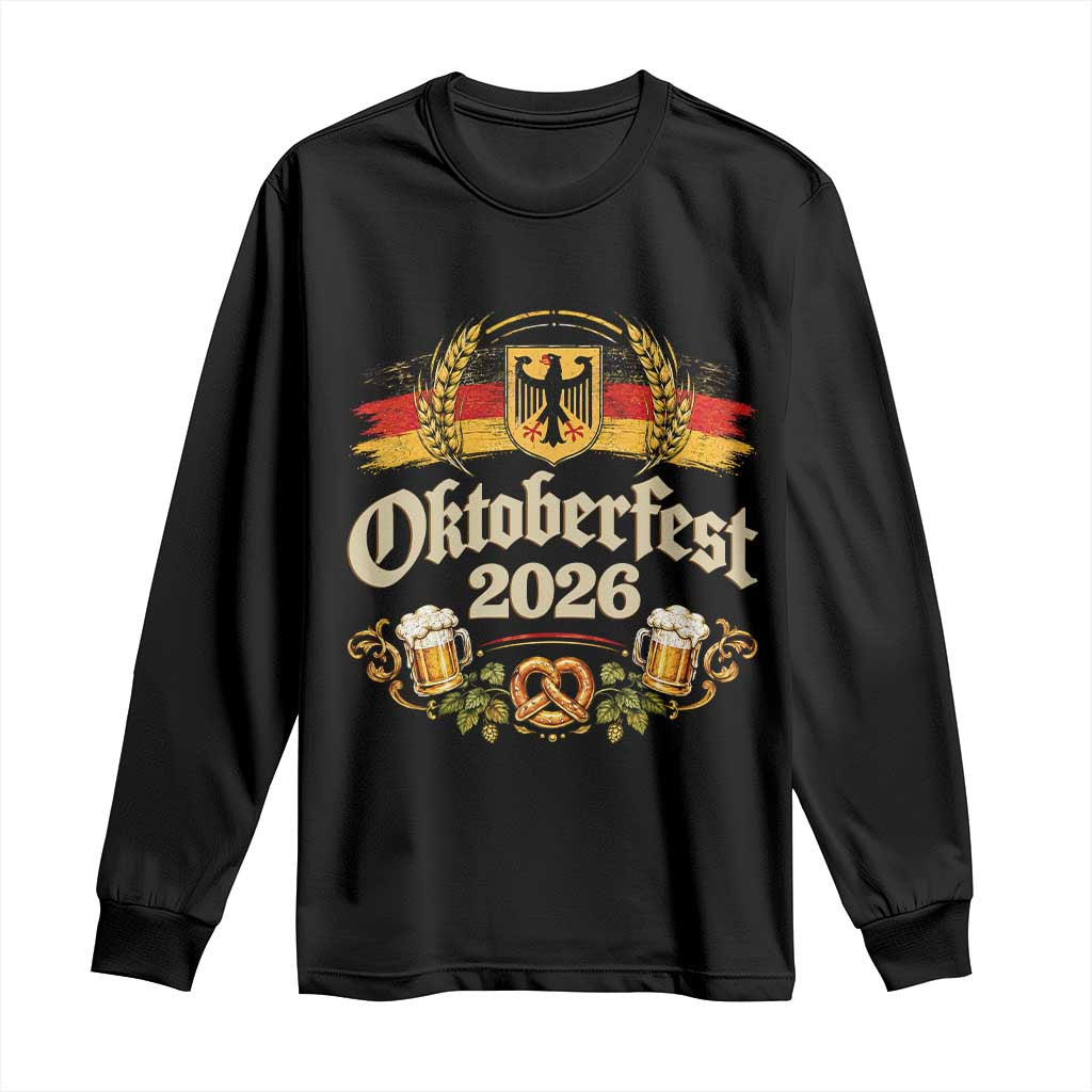 Oktoberfest 2026 German Flag Pretzel Beer Mug Graphic Long Sleeve Shirt Vintage Bavarian Festival