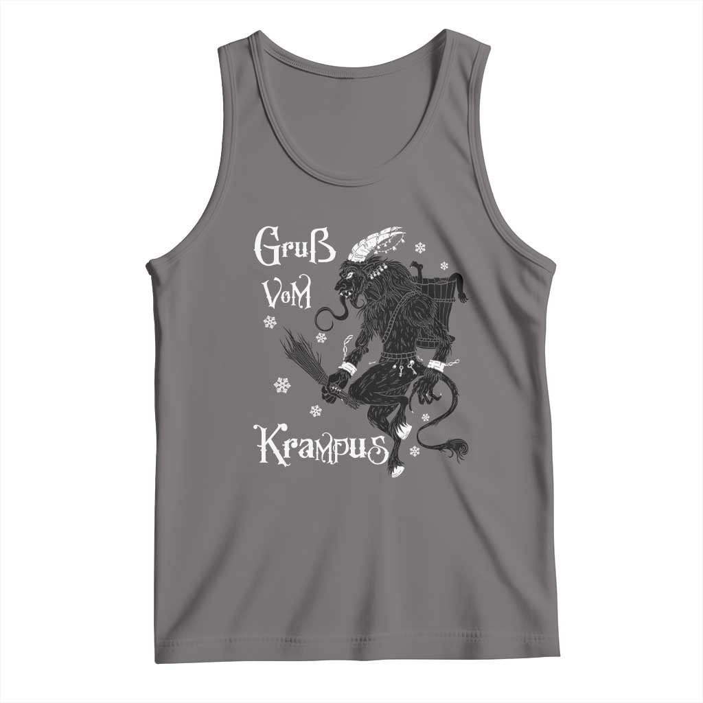Gray tank top with Krampus graphic and "Gruss Vom Christmas" text