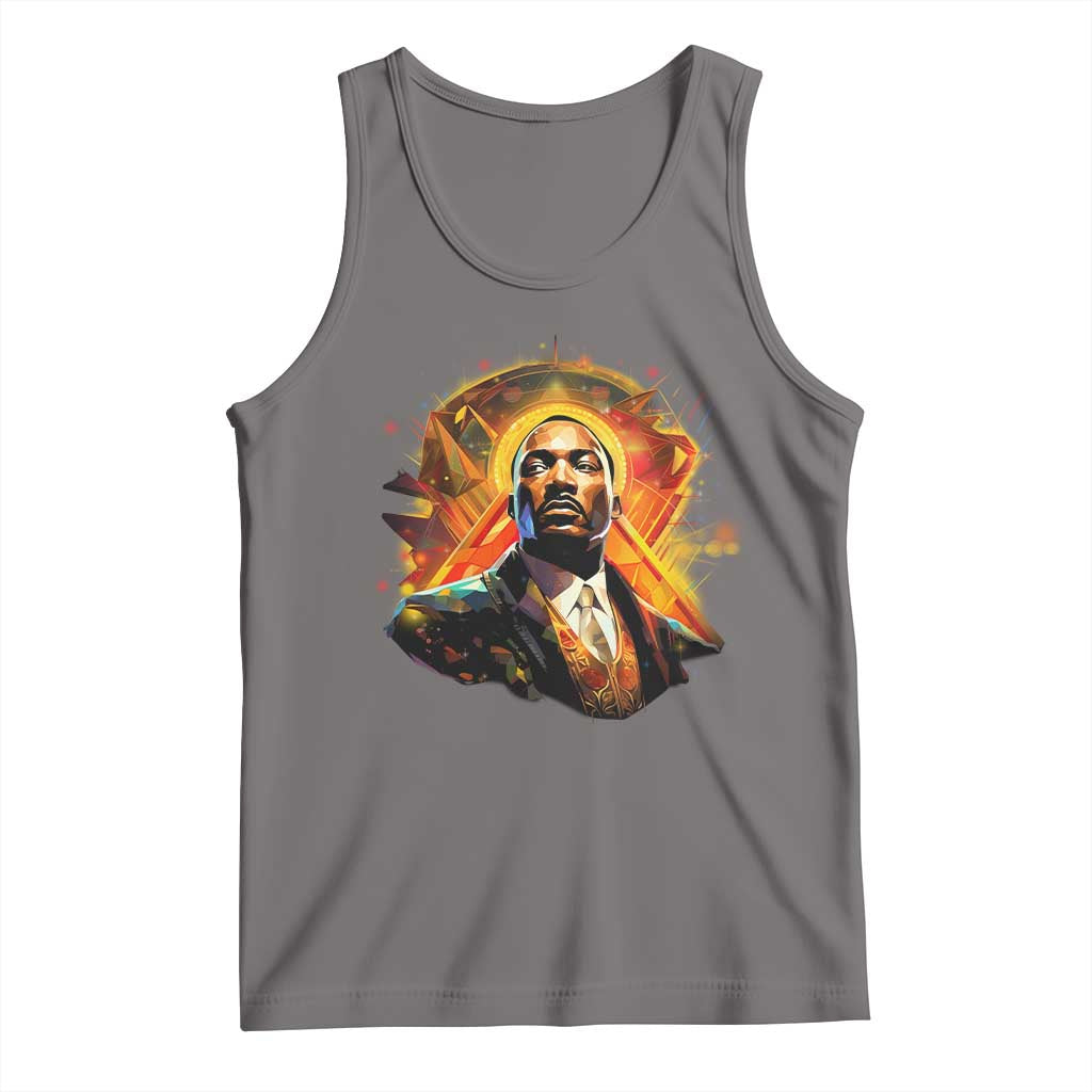 Gray tank top with printed portrait graphic, sleeveless scoop neck